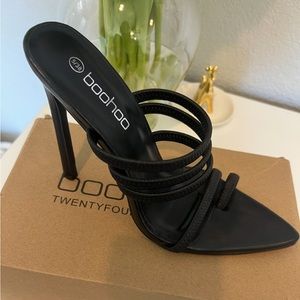 Black strappy, boohoo heels